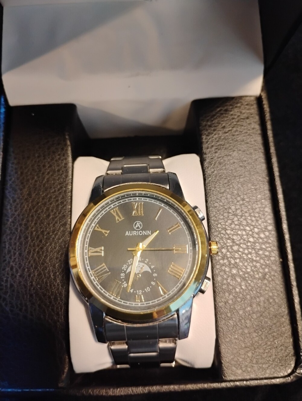 Men's Two-Tone Stainless Steel Wristwatch - Black Dial